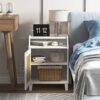 CharaVector Rattan Nightstand with Charging Station, Nightstand with Adjustable Storage Shelf&Solid Wood Legs, Nightstands Set of 2, Side Table,