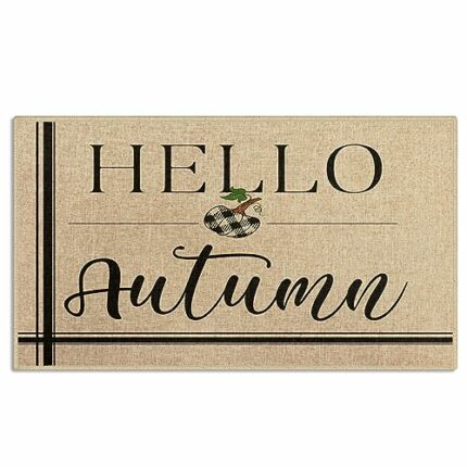 Bayson Autumn Door Mat Hello Autumn Indoor Front Doormat Non-Slip Patio Entrance Mat Durable Natural Rubber Easy Clean Patio Entrance Mat 17x30In