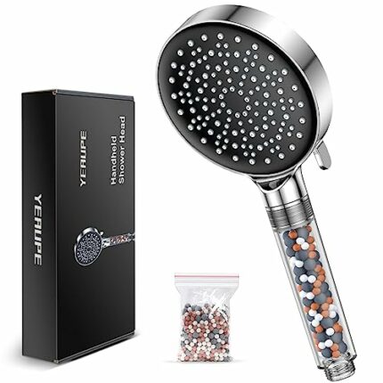 Shower Head High Pressure - YEAUPE Handheld Powerful Flow Shower Heads with Beads Filter Pressure Boost Water Saving 6 Modes for Hard Water Low W