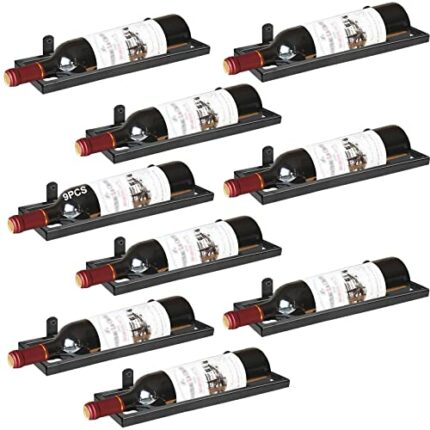 Giyiprpi Metal Wall Mounted Wine Racks, Hanging Wine Bottle Display Organizer Holder, Red Wine Rack for Home Kitchen Bar Decor (Black 9)
