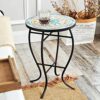VONLUCE Mosaic Side Table and Plant Stand, 53.5cm Round Side Table with 36cm Ceramic Tile Top, Indoor and Outdoor Accent Table, Outdoor Patio Bis