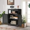 Bathroom Storage Cabinet Wood Floor Cabinet With Double Louvered Doors Black Bathroom Cabinet