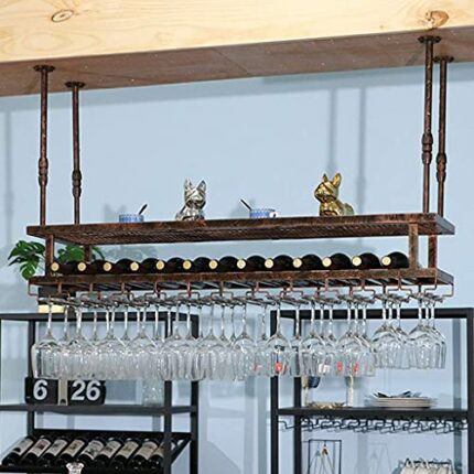 OUSIKA Wine Racks,Ceiling-Type Wine Holder/Adjustable Wall Mounted Wine Bottle Holder Hanging Wine Glass Racks/Goblet Stemware Racks/Vintage