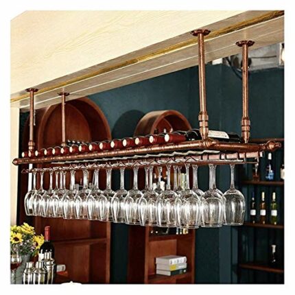SUCHETA Hanging Wine Rack with Glass Holder and Shelf, Ceiling Wine Glass Rack Upside Down Home European-Style Simple Living Room Bar Table Hangi