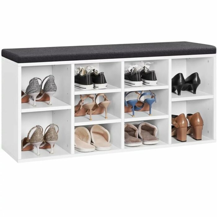 TJLSS 10 Cubbies Shoe Storage Bench Wood Foam and Fabric White Shoe Cabinets Muebles Door-to-door Shoe Cabinet