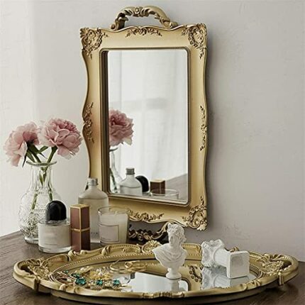 QUANJJ Mirrored Vanity Tray Decorative Serving Tray with Handles Vintage Tray for Display, Dresser and Bathroom