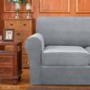 subrtex 3-Seater Stretch Velvet Couch Sofa Cover with Separate Cushion Soft Sofa Slipcover with Elastic Straps for Modern Plush Furniture Protect