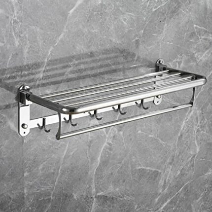Towel Rack - Stainless Steel BathTowel Rack,Polished 304 Stainless Steel 5 Hooks Towel Shelf，23 inches Foldable Wall Mounted Bathroom Towel Holde
