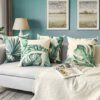 Artscope Set of 4 Decorative Cushion Covers 45x45cm, Tropical Plants Waterproof Throw Pillow Covers, Perfect to Outdoor Patio Garden Bench Living