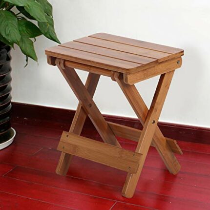 Jeffergarden Portable Folding Stool Solid Wood Outdoor Household Square Bamboo Stool Folding Furniture Fishing Chair Bathroom Sauna Seat Home