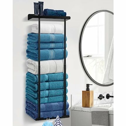 Hommtina Bathroom Towel Storage Black Towel Holder Bathroom Decor Aesthetic Towel Racks for Bathroom Bath Towel Storage for Rolled Towels Organiz