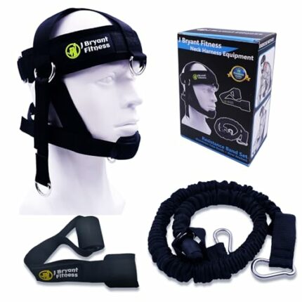 J Bryant Neck Harness Head Weight Lifting with Resistance Tube Bands Door Anchor Set Adjustable Neck Training Strap Exercise Equipment (M)