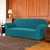 subrtex 1-Piece Striped Jacquard Sofa Slipcover, Spandex Stretch Couch Sofa Cover, Washable Furniture Protector for Living Room (3 Seaters, Blue)