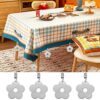 WANTOUTH 8Pcs Tablecloth Weights Stainless Steel Flower Tablecloth Weights Picnic Table Clips Decorative Metal Table Cloth Clamps with Clip For O