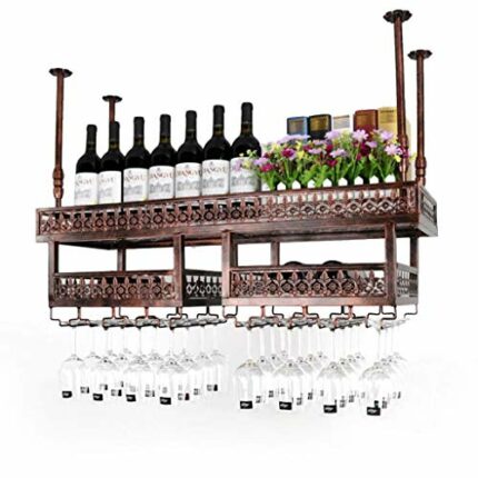 PIBM Kitchen Wine Rack Upside down Home Bar Creative Goblet Rack Hanging European Wine Cabinet Assembly Wine Rack J111, Bronze , 150*31cm