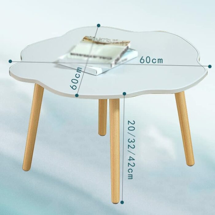 ZYZMH Solid Wood Small Coffee Table Irregular Bedroom Dining Table Round Home Bay Window Desk (Color : Wit, Size : 60 * 42cm)