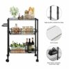 BHVXW 3 Tier Kitchen Trolley Rolling Storage Cart Serving Trolley With Handle Black Iron Bathroom Shelf