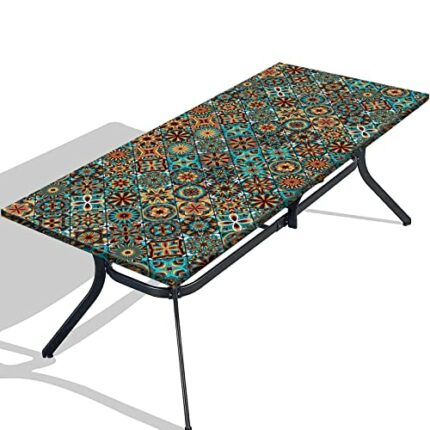 Tablecloth for Folding Table, boho Picnic Table Cover, Waterproof Fitted Table Covers for 6 Foot Tables, Elastic Rim Plastic Table Cover for Picn
