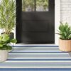 Blue Striped Outdoor Rug, 3'x5' Cotton Hand-Woven Reversible Area Rug Fall Front Porch Rug Washable Front Door Mat Welcome Layered Halloween Door