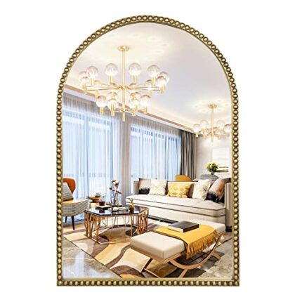 Fobule Arched Wall Mirror for Bathroom, 20"x30" Metal Beaded Frame Decorative Accent Mirror, Large Modern Distressed Hanging Wall Decor for Washr
