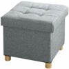 BRIAN & DANY Folding Ottoman Storage Box with Wood Legs, Linen Foot Stool, pouffe footstool with Highly Elastic Sponge Filling, Gray, 38 x 38 x 3