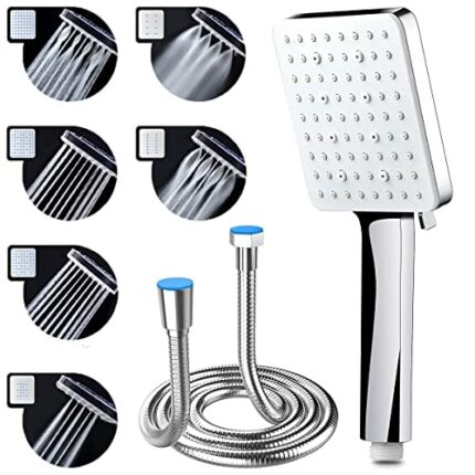 Shower Head and Hose, High Pressure Shower Heads with Hose Set 1.5m Water Saving Universal Handheld Shower Head with 6 Spray Modes Adjustable Pow