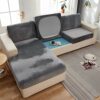 Sofa Seat Cushion Covers Velvet, Sofa Cushion Slipcovers Replacement, Couch Cushion Covers Thick Stretch for Individual Cushions (Gray,Large 1-se