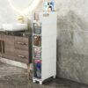 5-Tier Narrow Bathroom Floor Cabinet, Slim Toilet Storage Cabinet Storage Tower with Clear Drawers and Casters, Sturdy Narrow Dresser Tower for B
