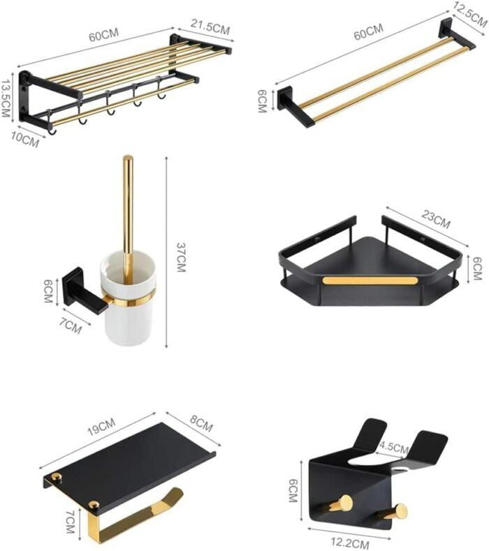 RAKUTE Bathroom Accessories Kit, Paper Towel Rack, Hair Dryer Rack, Toilet Brush, Coat Rack, Slippers Rack, Towel Ring, Tissue Basket Bathroom Ri