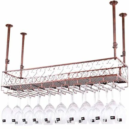 EYLINK Wine Racks,Brown Metal Wine Racks Wall Shelf for Bar | Wine Bottle Holder Wall Hanging Mounted Adjustable Height | Suspended Ceiling Wine