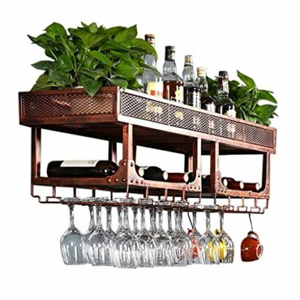 Wall Mount Wine Racks Wall Hanging Wine Bottle Holder Metal Iron Wine Glass Rack Goblet Stemware Racks, Bronze - 100cm/40inch