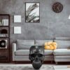Thyle Gothic Black Skull Glass Topped Table Gothic Coffee Table Round Glass Top Spooky End Tables Gothic Pedestal Table for Furniture Living Room