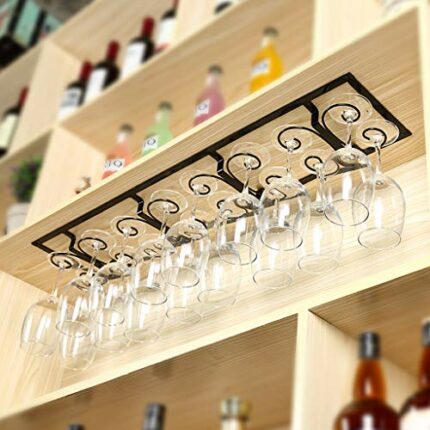 Fashion Creative Wine Glass Rack Goblet Upside Down Home Cabinet Bar Hanging Wrought Iron Multi-Size J1124, PIBM, Black, 88cm*19cm
