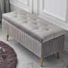 Velvet Storage Bench Rectangular Sofa Stool, Modern Tufted Button Storage Ottoman Benches, Upholstered Bench Seat with Gold Metal Legs, for Bedro