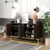 WALNUT Sideboard Buffet Adjustable Shelf Metal Legs With Large Storage Space For Dining Room, Entryway.