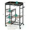 BHVXW Serving Cart Metal Frame Rolling 4-Tier Kitchen Bar Cart Rolling Wine Rack Removable Tray Basket