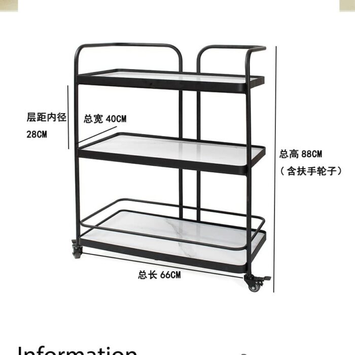 ZCMEB Nordic Style Household Mobile Trolley Kitchen Dining Room Three-tier Shelf Hotel Commercial Trolley Wine Cart