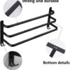 Towel Rail 3-Tier Bath Towel Rack with Hooks Aluminum Wall Mounted Towel Holder Black 30CM Punch-Free Towel Bar Rail for Kitchen Bathroom Toilet