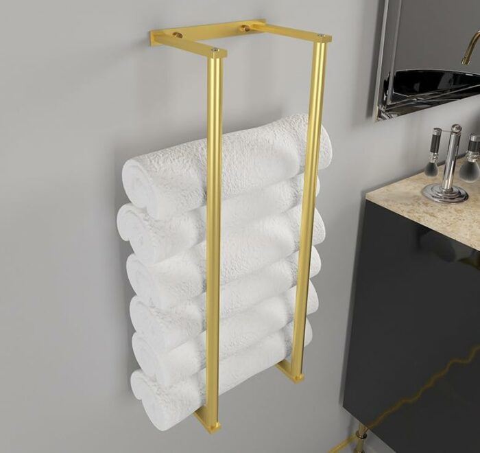 Bathroom Towel Rack for Rolled Towels, Wall Mounted Towel Storage Rack for Bathroom Organization, Stainless Steel Towel Storage Holder Can Holds