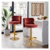 DWILKE Velvet Gold Adjustable Heigh Island Bar Chairs Counter Height Bar Stools Set of 2 Swivel Barstools with Backs Round Upholstered Seat for P