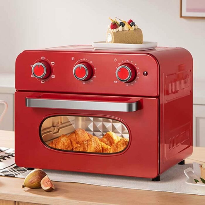 KKYKP Electric mini oven multi-function hard with time broil includes baking pan and rack toaster pizza (Color : Red, Size : 38.3 * 41.4cm)