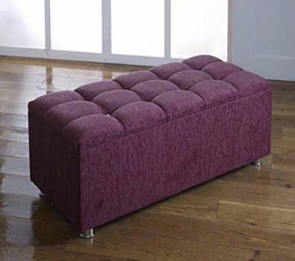 CROWNBEDSUK CUBED CHENILLE DIAMANTE OTTOMAN TOY STORAGE BLANKET BOX (AUBERGINE)