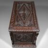 Small Antique Carved Coffer, English Oak, Gothic Revival, Blanket Box, Victorian