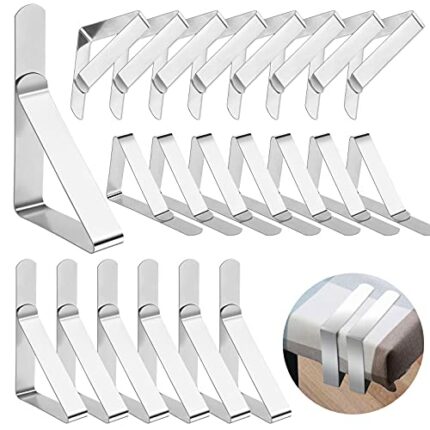 Thrilez 24 Pieces Tablecloth Clips, Stainless Steel Table Cover Clamps for Indoor & Outdoor Use, Adjustable Table Cloth Holders for Picnics Parti