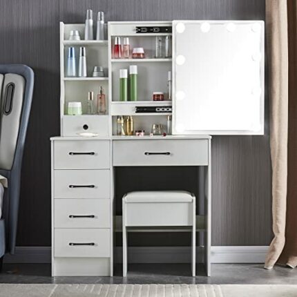 Dradaomull Makeup Vanity Desk with Large Sliding Mirror for Bedroom (3056)