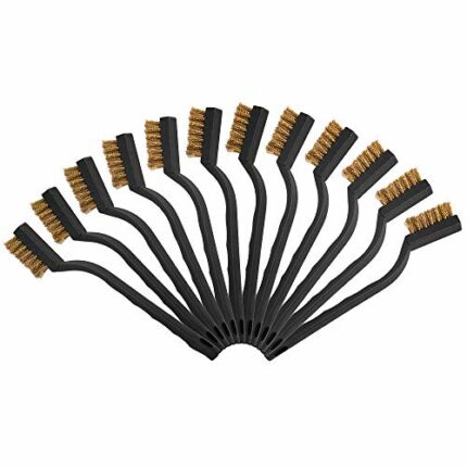 Akls Mini Brass Wire Brushes Plastic Handles Wire Brush for Cleaning Rust, Metal Work Pieces, Welding Slag and Rust, Greasy Dirt, 12pcs