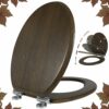 Angel Shield Antibacterial Wooden Soft Close Toilet Seat with Quick Release Adjustable Hinges Toilet Seat Easy Clean and Assembly for Bathroom 45