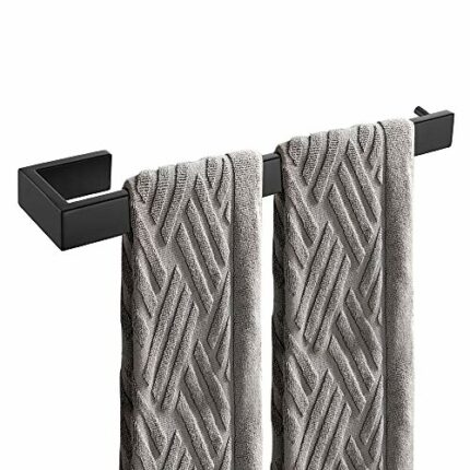 Biutimarden Wall Mounted Stainless Steel Towel Rails Rings Towel Bar Rack with Hook for Bathroom or Kitchen Cupboard 35cm (Black)
