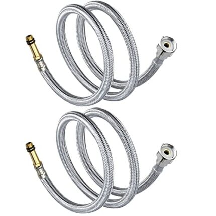 quiodok 2 Pcs Monobloc Flexible Tap Connector, Stainless Flexible Supply Hose, Compression Braided Water Hose for Kitchen Bath Universal Replacem