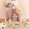 Sziqiqi 100cm Tall Table Centerpiece for Wedding with Crystal Beads - 2 Pcs Gold Wedding Table Decoration for Ceremony Flowers Arrangements Displ